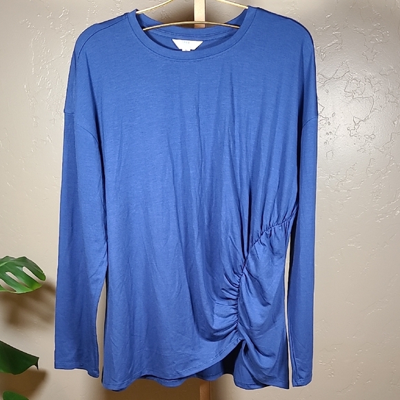 Time and Tru Tops - Time and Tru Blue Ruched Long Sleeve Blouse